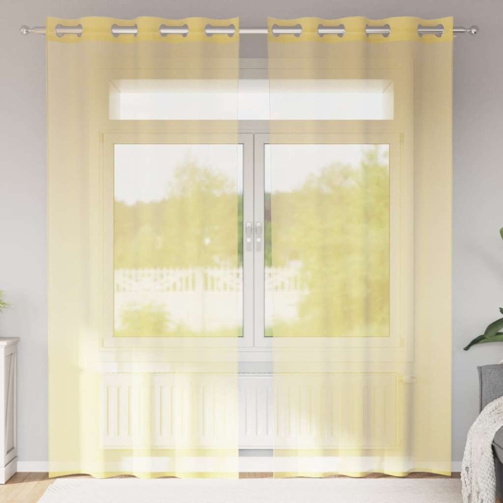 vidaXL Voile κουρτίνες με ροδέλες 2 τεμάχια Κίτρινο