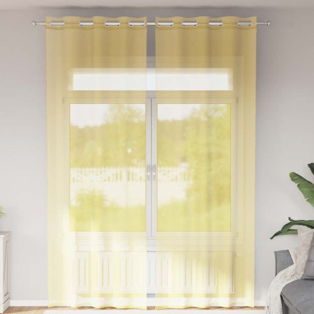vidaXL Voile κουρτίνες με ροδέλες 2 τεμάχια Κίτρινο