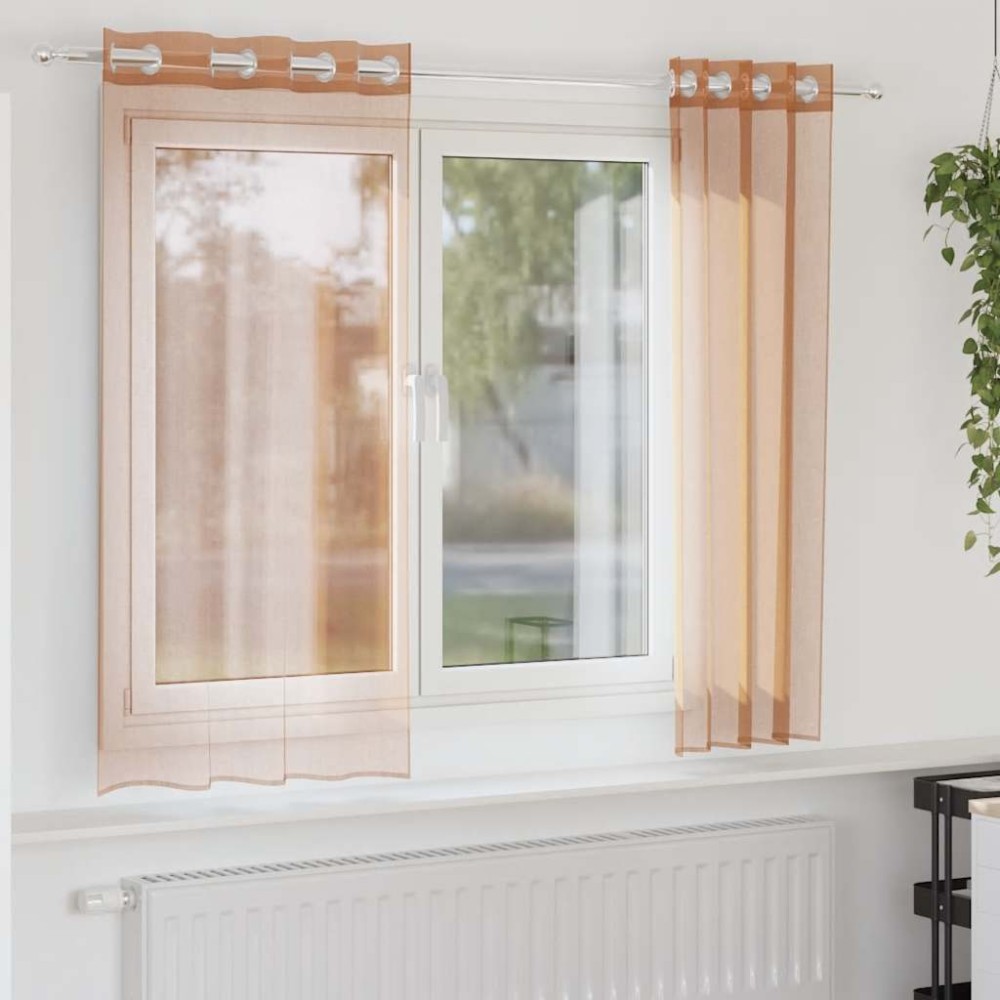 vidaXL Voile κουρτίνες με ροδέλες 2 τεμάχια Τερακότα