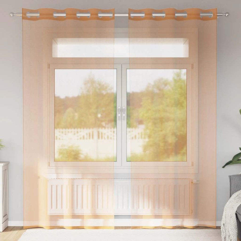 vidaXL Voile κουρτίνες με ροδέλες 2 τεμάχια Τερακότα