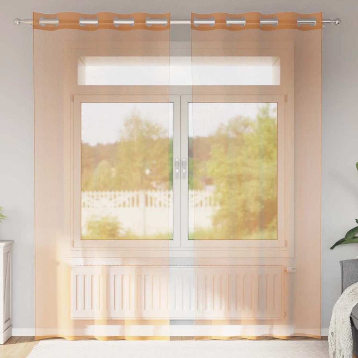 vidaXL Voile κουρτίνες με ροδέλες 2 τεμάχια Τερακότα