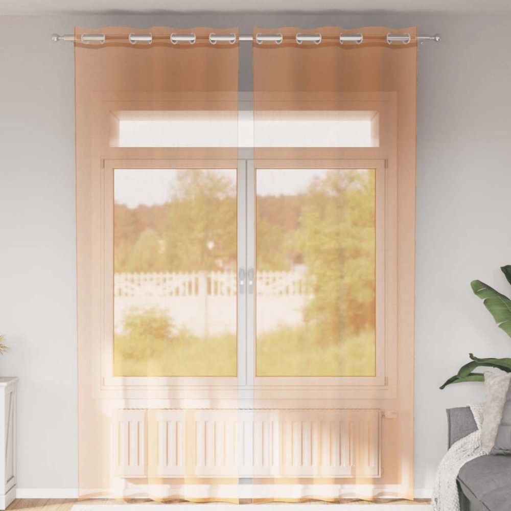 vidaXL Voile κουρτίνες με ροδέλες 2 τεμάχια Τερακότα