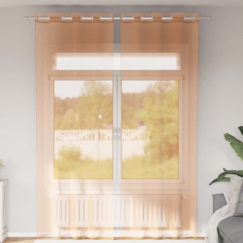 vidaXL Voile κουρτίνες με ροδέλες 2 τεμάχια Τερακότα