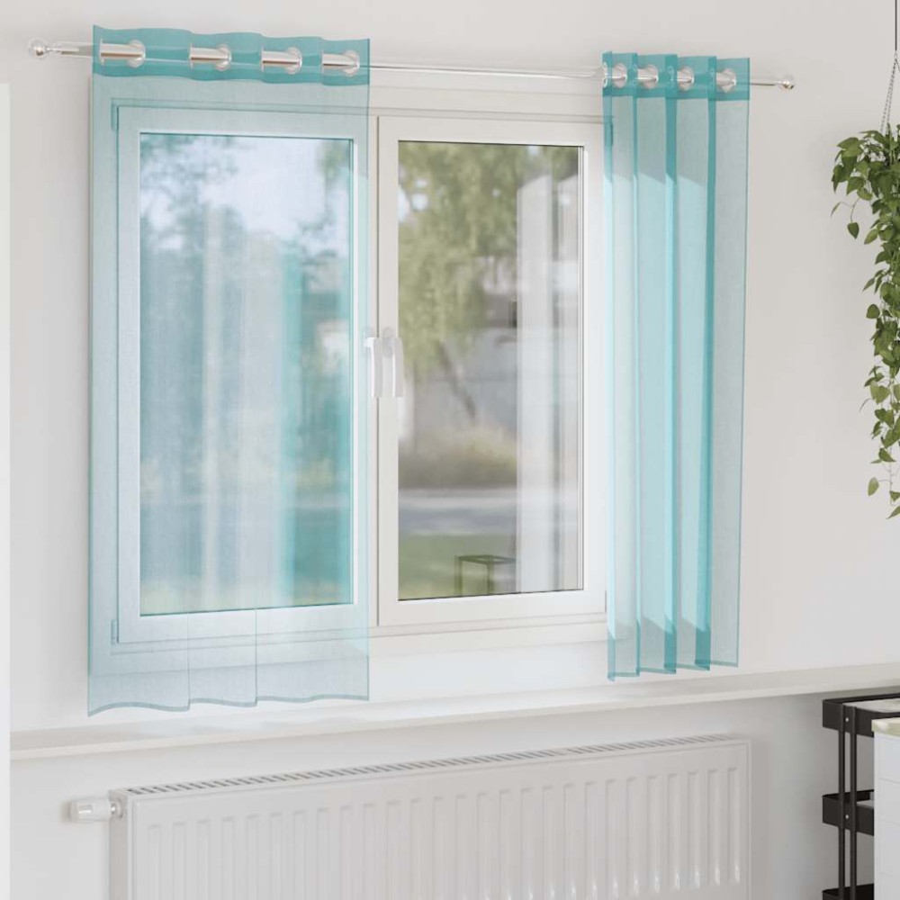 vidaXL Voile κουρτίνες με ροδέλες 2 τεμάχια Τιρκουάζ