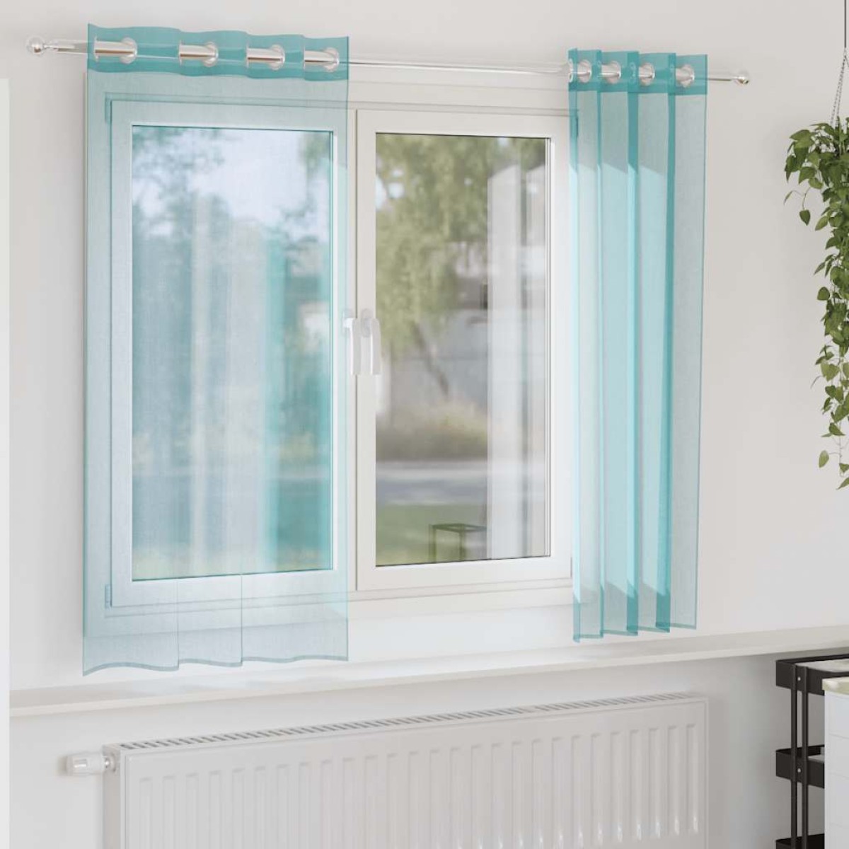 vidaXL Voile κουρτίνες με ροδέλες 2 τεμάχια Τιρκουάζ
