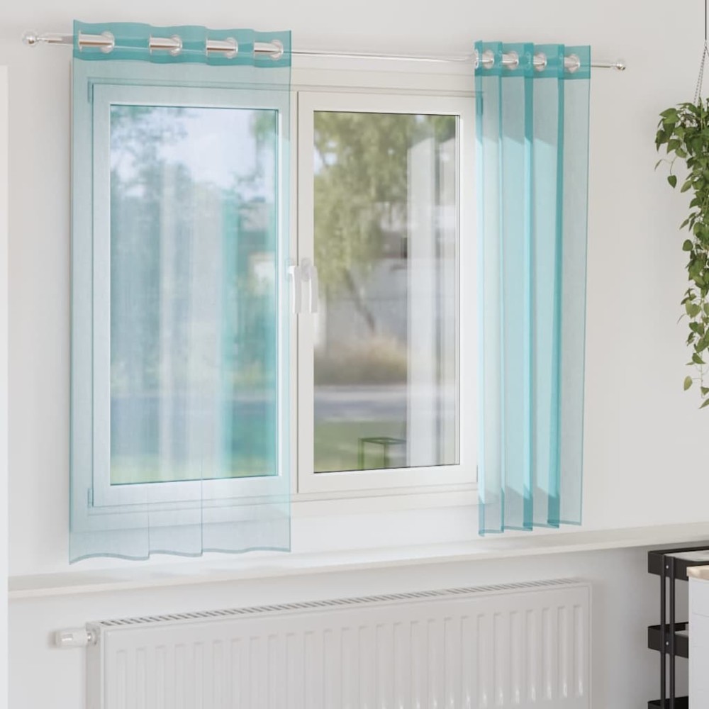 vidaXL Voile κουρτίνες με ροδέλες 2 τεμάχια Τιρκουάζ