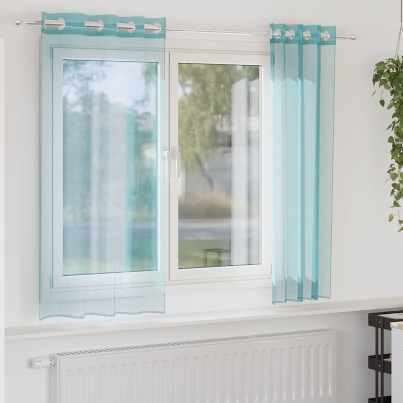 vidaXL Voile κουρτίνες με ροδέλες 2 τεμάχια Τιρκουάζ