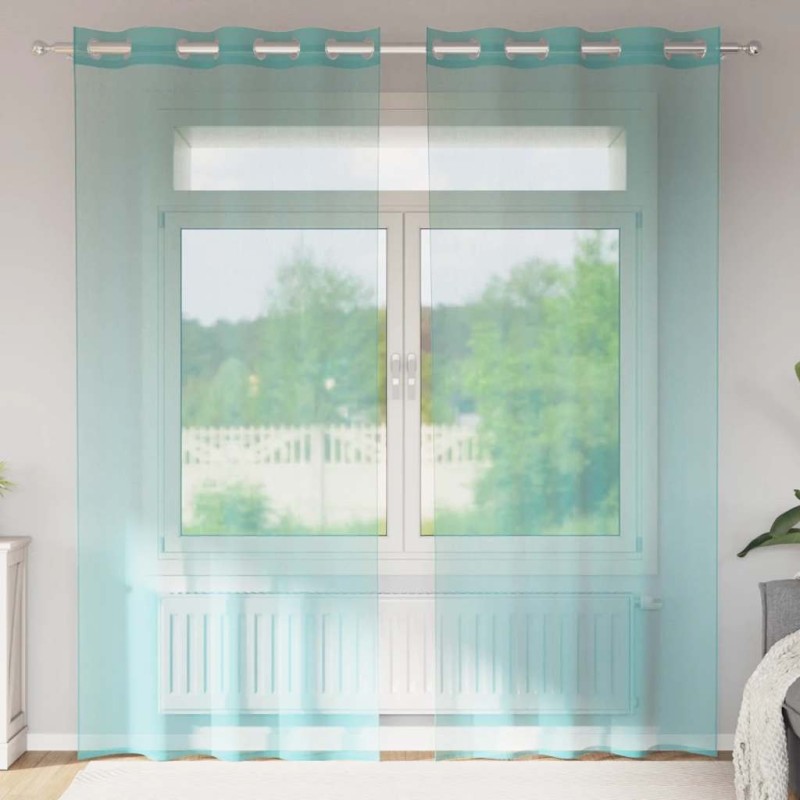 vidaXL Voile κουρτίνες με ροδέλες 2 τεμάχια Τιρκουάζ