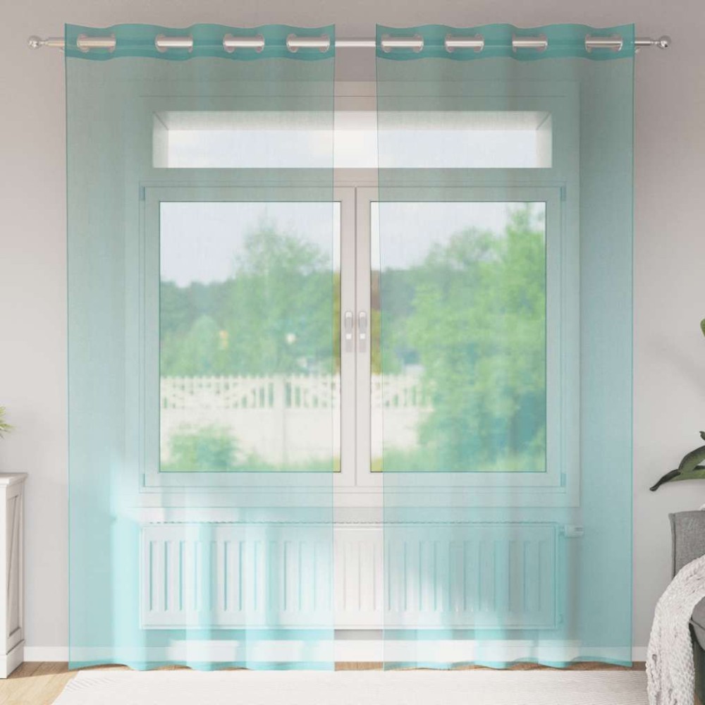 vidaXL Voile κουρτίνες με ροδέλες 2 τεμάχια Τιρκουάζ