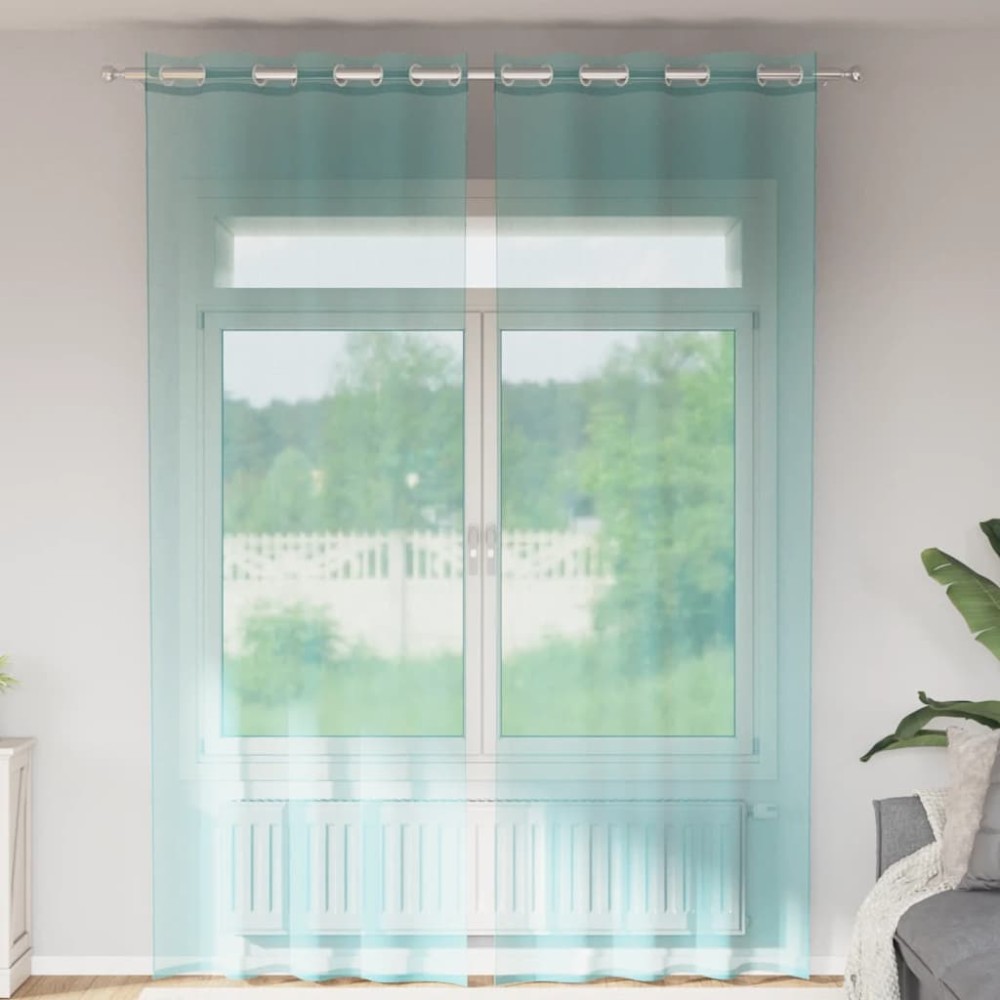 vidaXL Voile κουρτίνες με ροδέλες 2 τεμάχια Τιρκουάζ