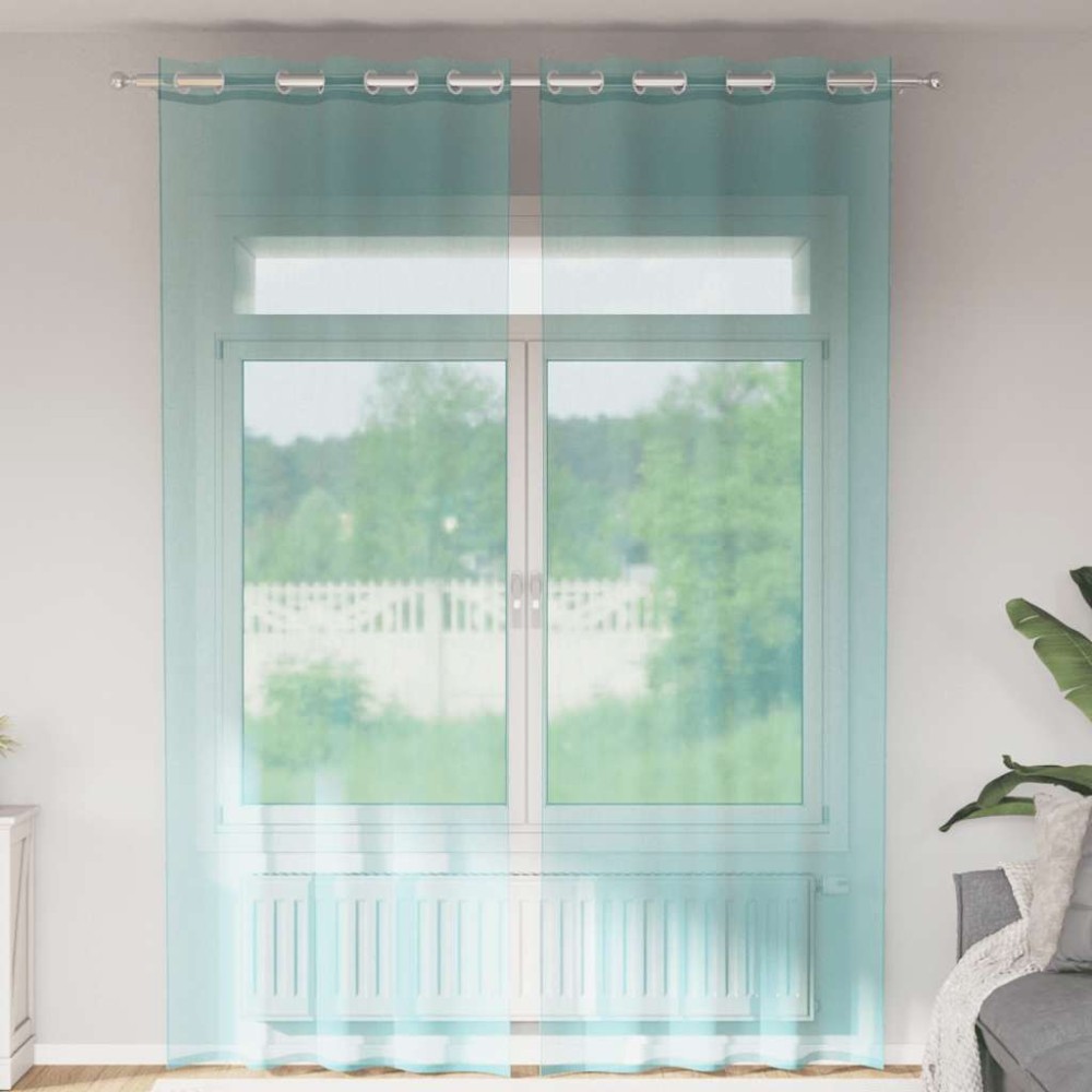 vidaXL Voile κουρτίνες με ροδέλες 2 τεμάχια Τιρκουάζ