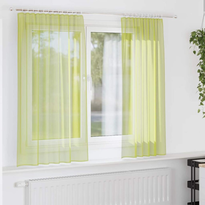 vidaXL Κουρτίνες Voile με Θήκες Ράβδου 2 τεμ. Πράσινο Μήλου