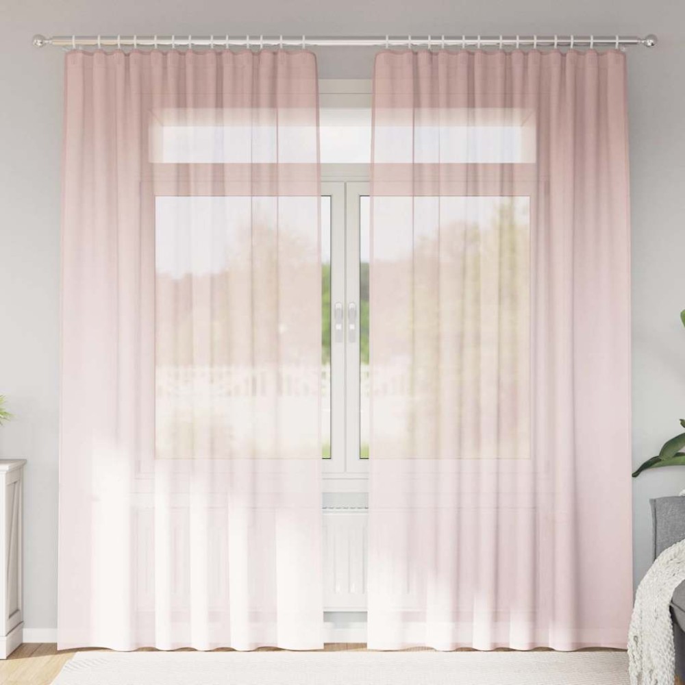 vidaXL Voile κουρτίνες με τσέπες ράβδου 2 τεμάχια Ανοιχτό Ροζ