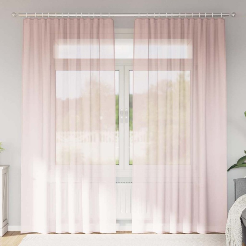 vidaXL Voile κουρτίνες με τσέπες ράβδου 2 τεμάχια Ανοιχτό Ροζ