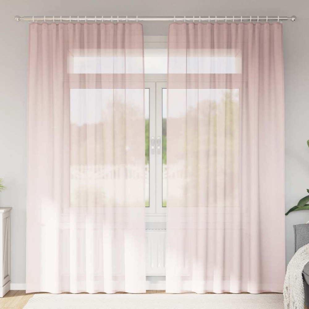 vidaXL Voile κουρτίνες με τσέπες ράβδου 2 τεμάχια Ανοιχτό Ροζ