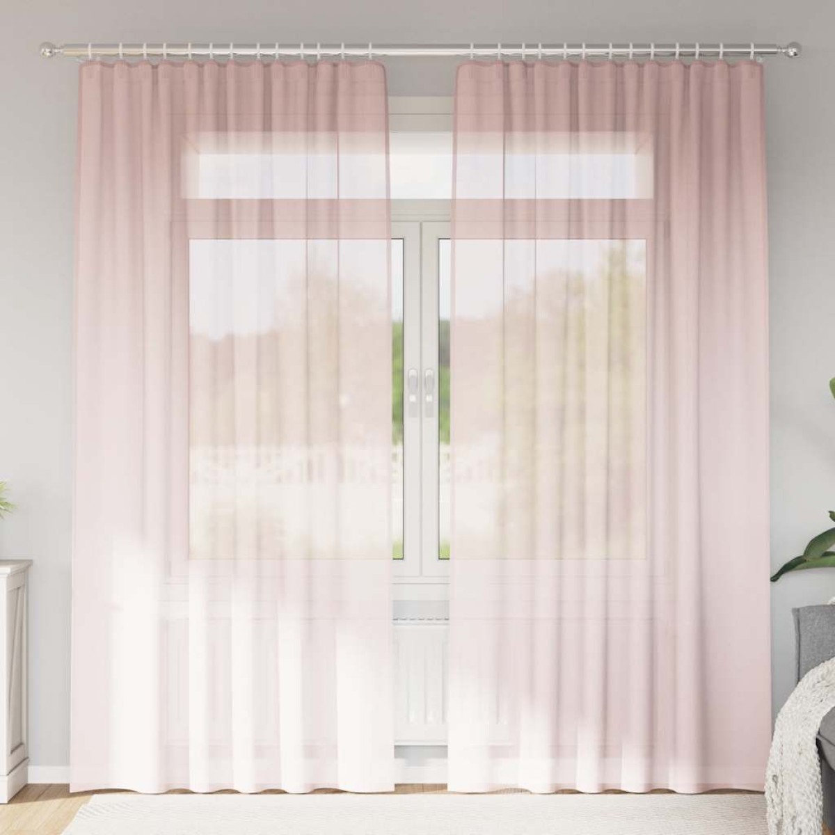 vidaXL Voile κουρτίνες με τσέπες ράβδου 2 τεμάχια Ανοιχτό Ροζ