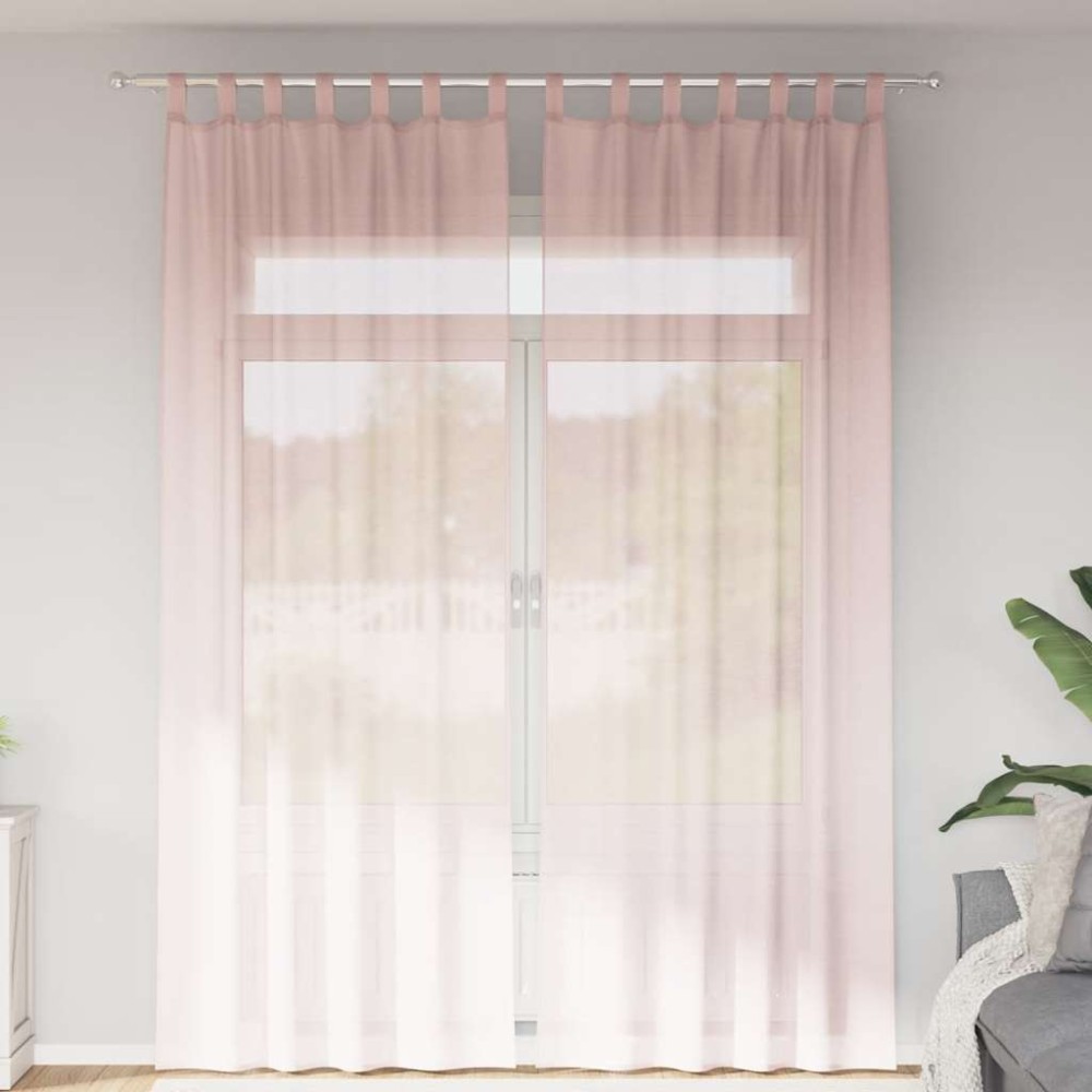 vidaXL Voile κουρτίνες με τσέπες ράβδου 2 τεμάχια Ανοιχτό Ροζ