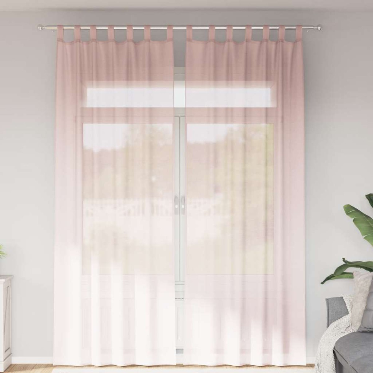 vidaXL Voile κουρτίνες με τσέπες ράβδου 2 τεμάχια Ανοιχτό Ροζ
