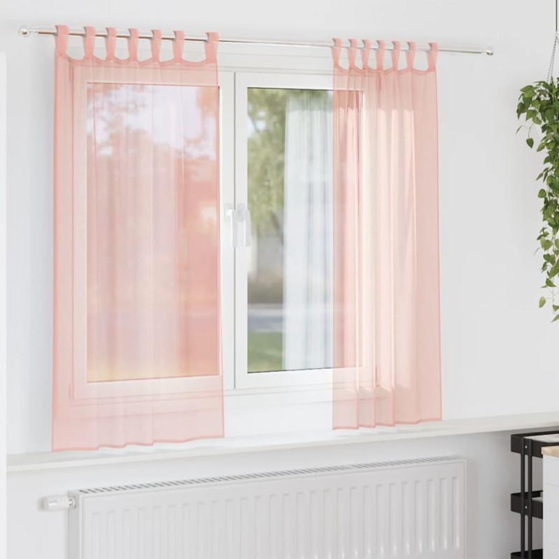 vidaXL Voile κουρτίνες με τσέπες ράβδου 2 τεμάχια Ροζ