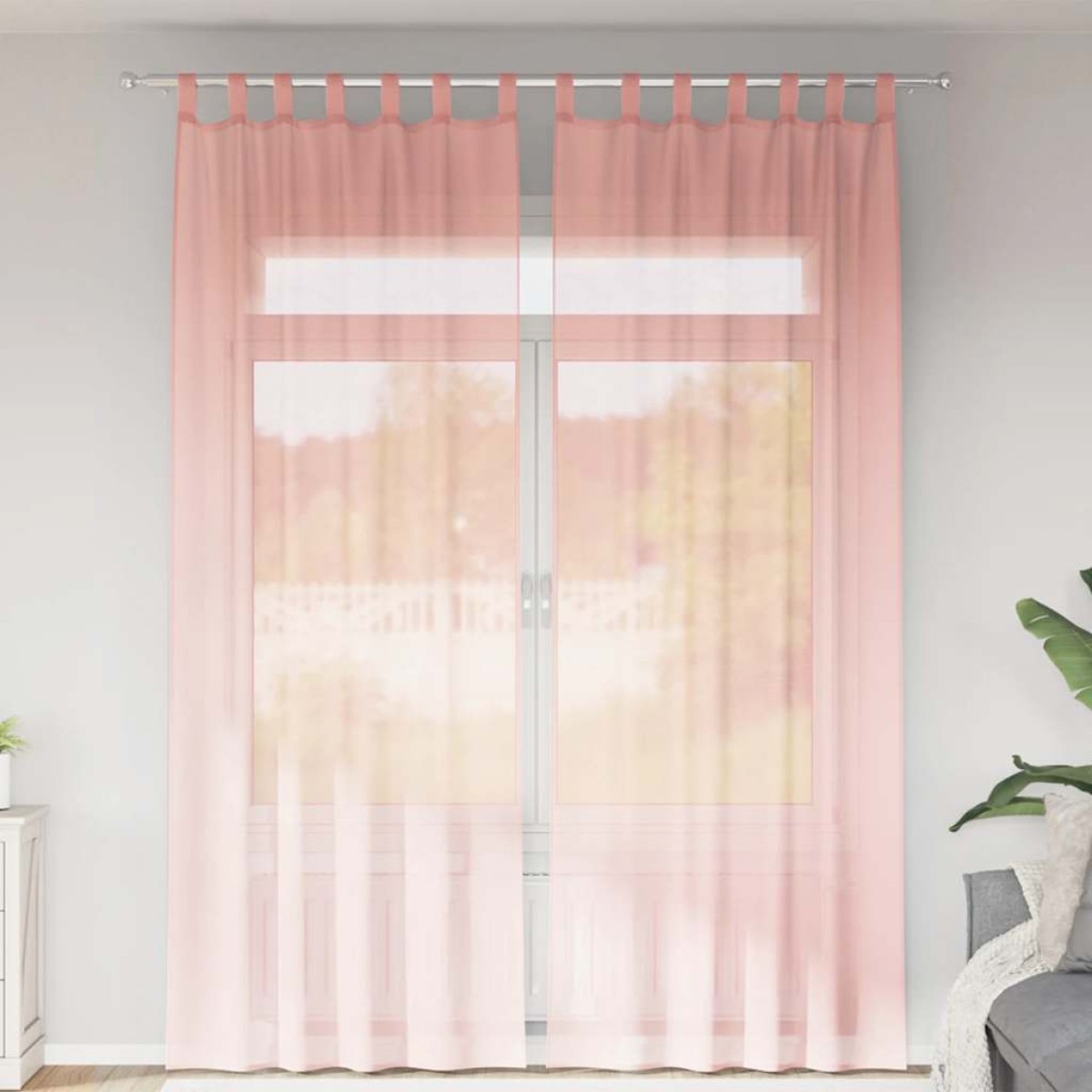 vidaXL Voile κουρτίνες με τσέπες ράβδου 2 τεμάχια Ροζ