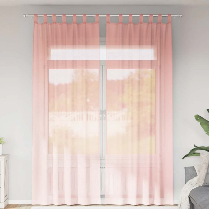 vidaXL Voile κουρτίνες με τσέπες ράβδου 2 τεμάχια Ροζ
