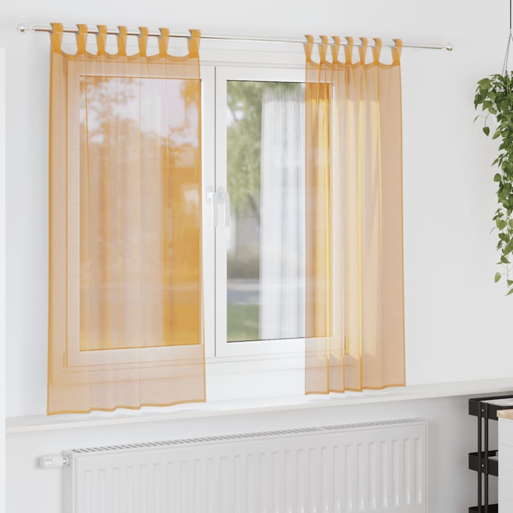 vidaXL Κουρτίνες Voile με Θηλιές 2 τεμ. Πορτοκαλί 140x175 εκ.
