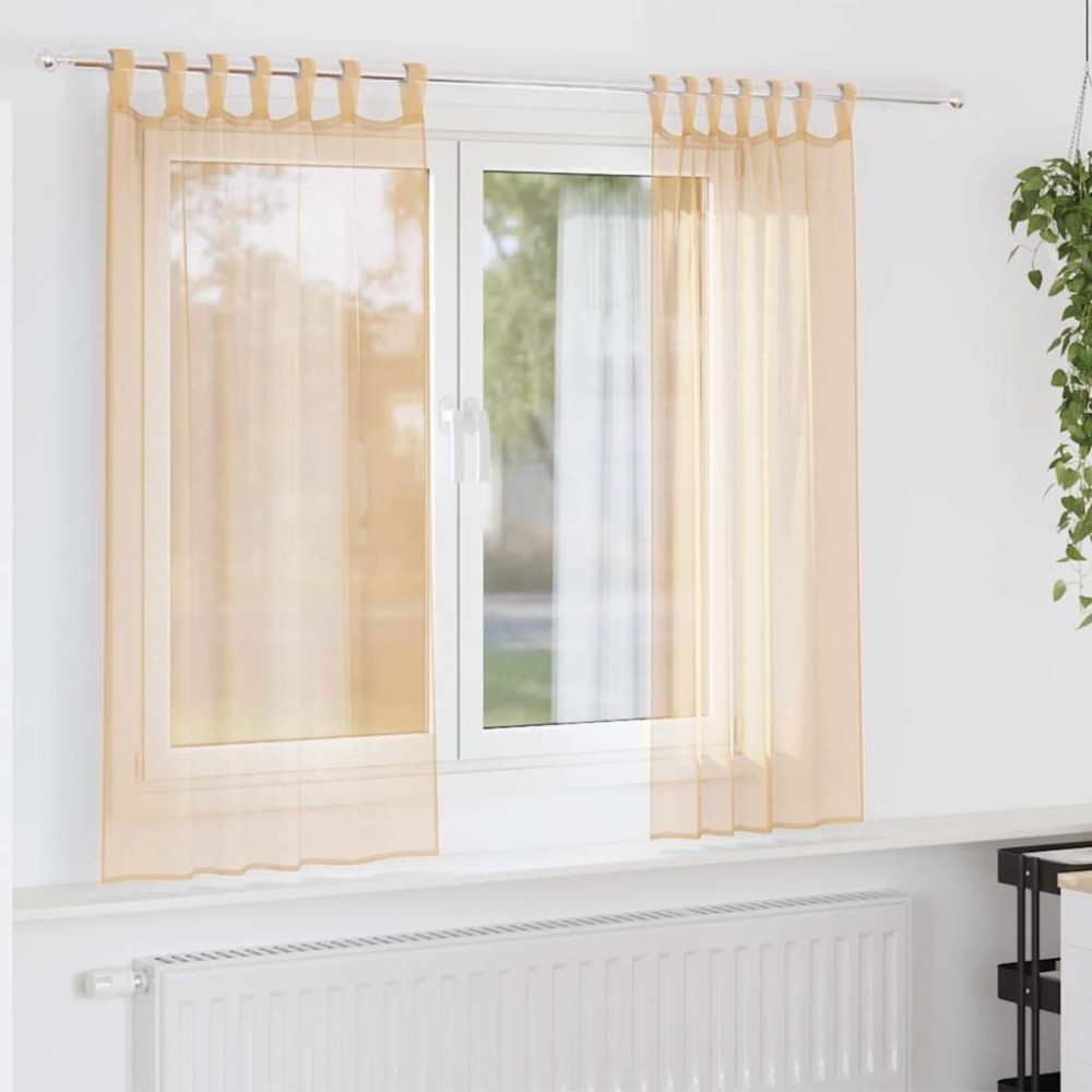 vidaXL Κουρτίνες Voile με βρόχους 2 τεμάχια Άμμος 140x175 cm