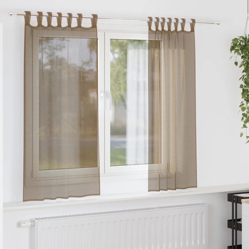 vidaXL Κουρτίνες Voile με Θηλιές 2 τεμ. Ανοιχτό Καφέ 140x140 εκ.