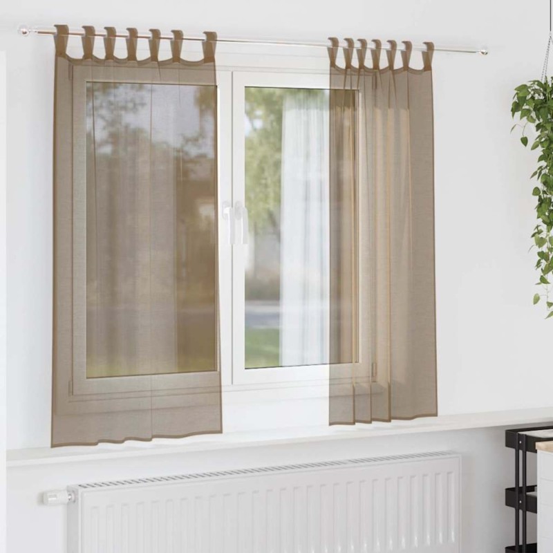 vidaXL Κουρτίνες Voile με Θηλιές 2 τεμ. Ανοιχτό Καφέ 140x175 εκ.