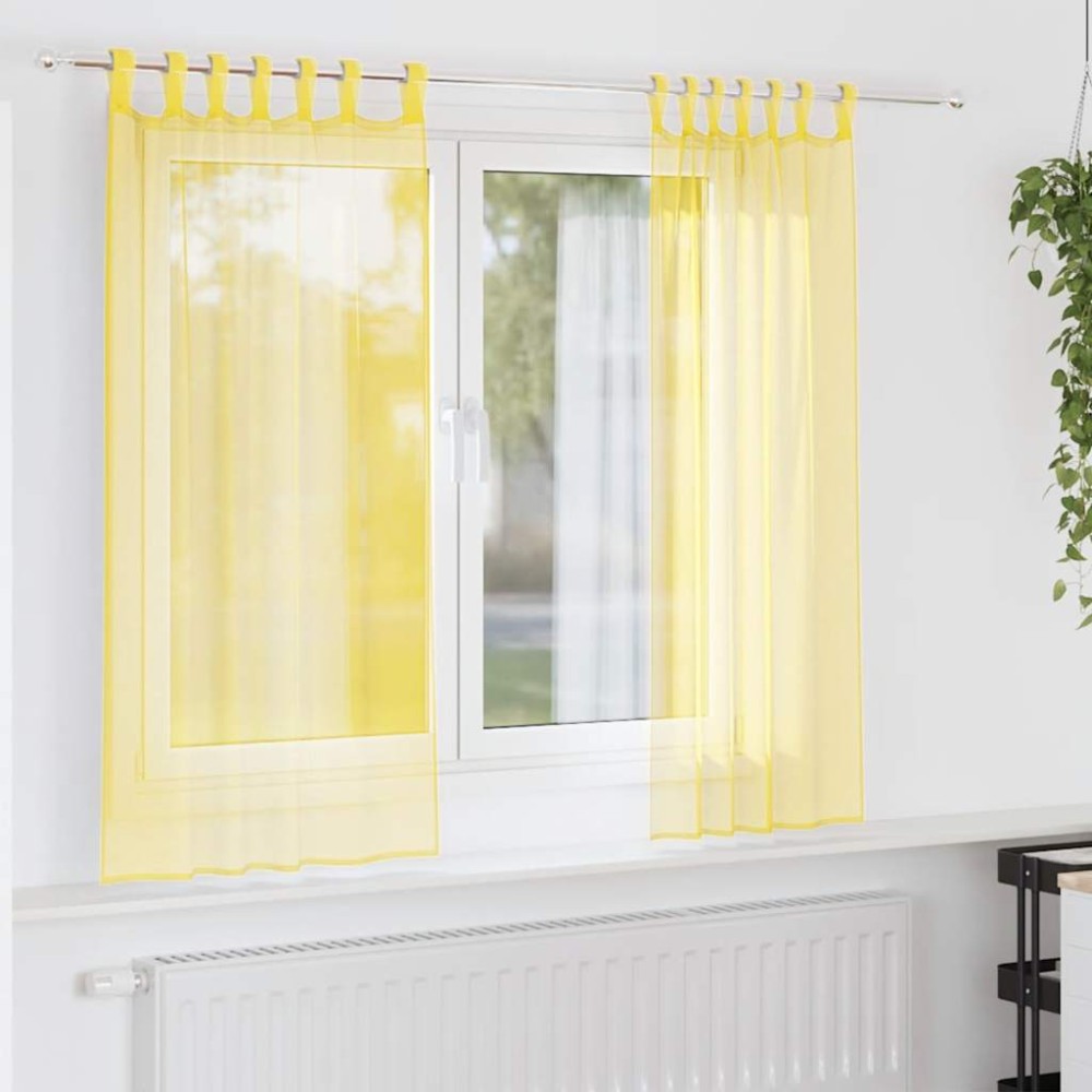 vidaXL Κουρτίνες Voile με Θηλιές 2 τεμ. Κίτρινες 140x140 εκ.