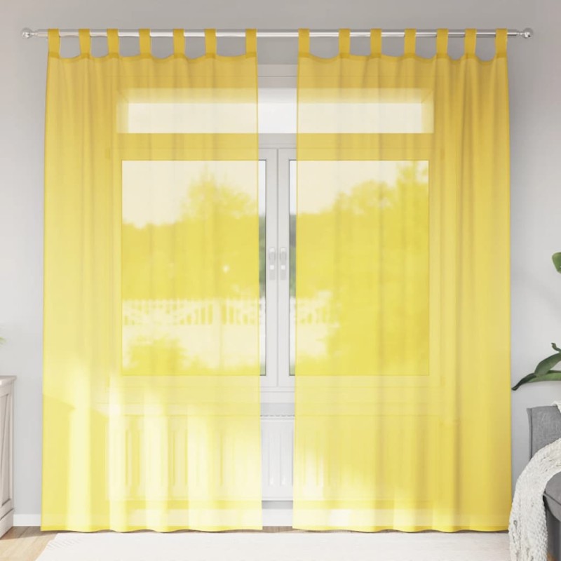 vidaXL Κουρτίνες Voile με Θηλιές 2 τεμ. Κίτρινες 140x245 εκ.