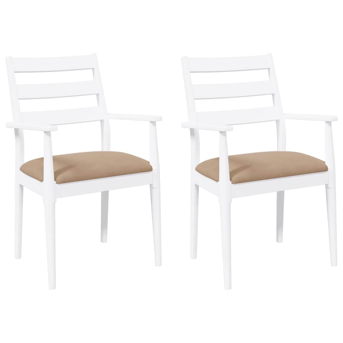 vidaXL Καρέκλες Τραπεζαρίας με Μαξιλάρια 2 τεμ. Λευκές από Μασίφ Ξύλο Καουτσούκ