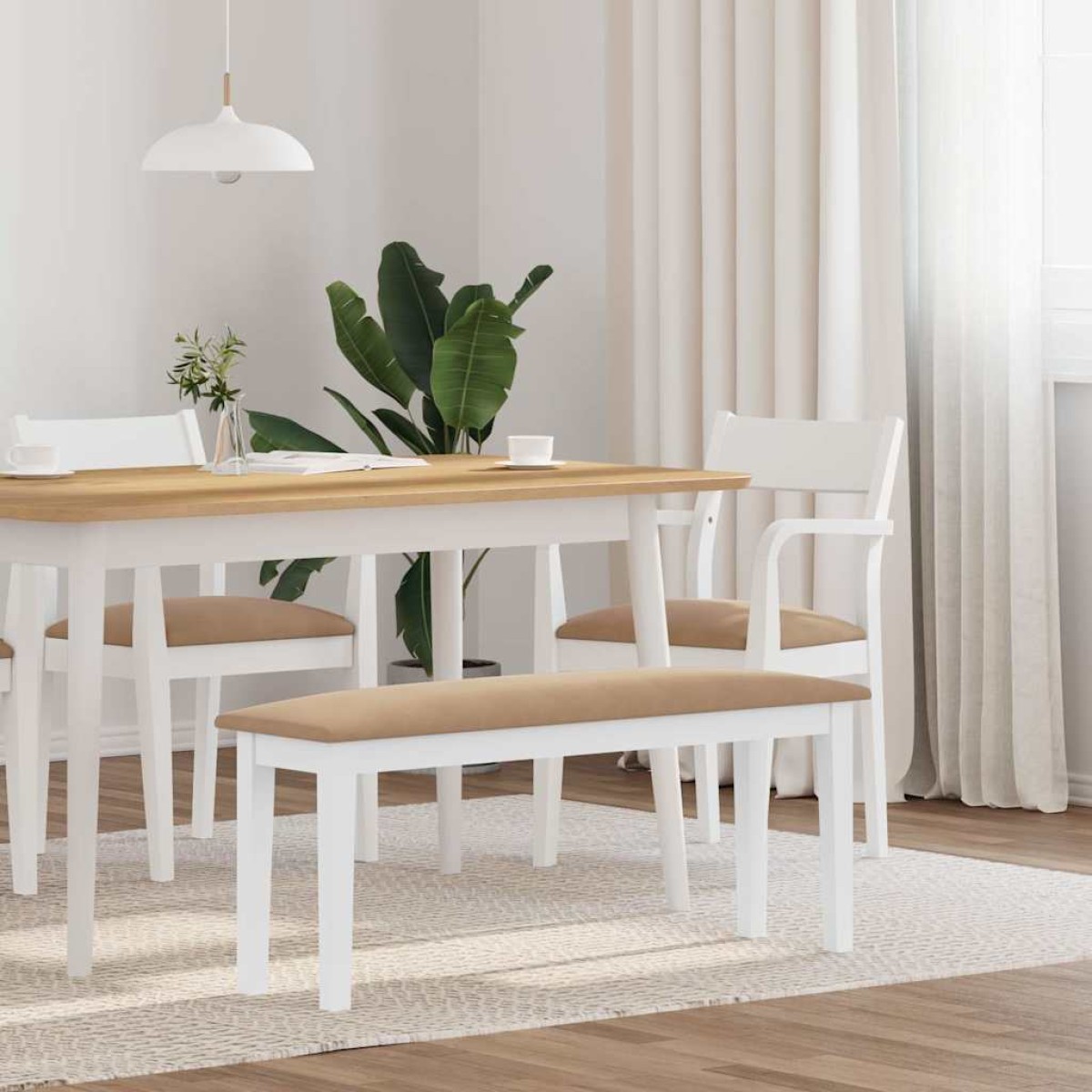 Πάγκος vidaXL 110 cm Λευκό μασίφ ξύλο καουτσούκ