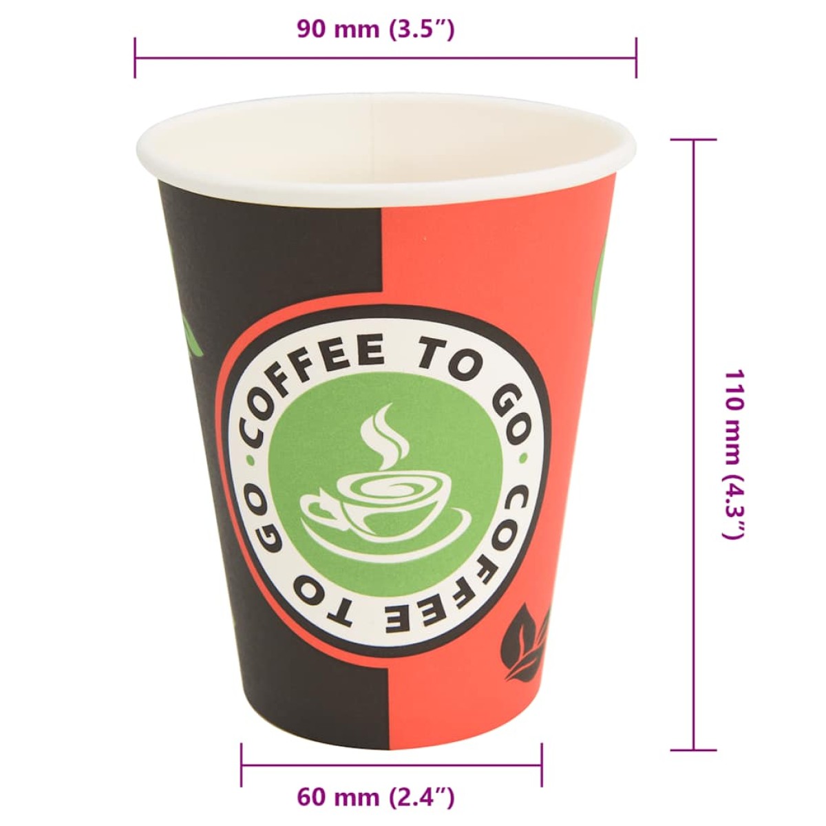vidaXL Χάρτινα κύπελλα καφέ 1000 τεμάχια 12oz 300ml Κόκκινο και μαύρο