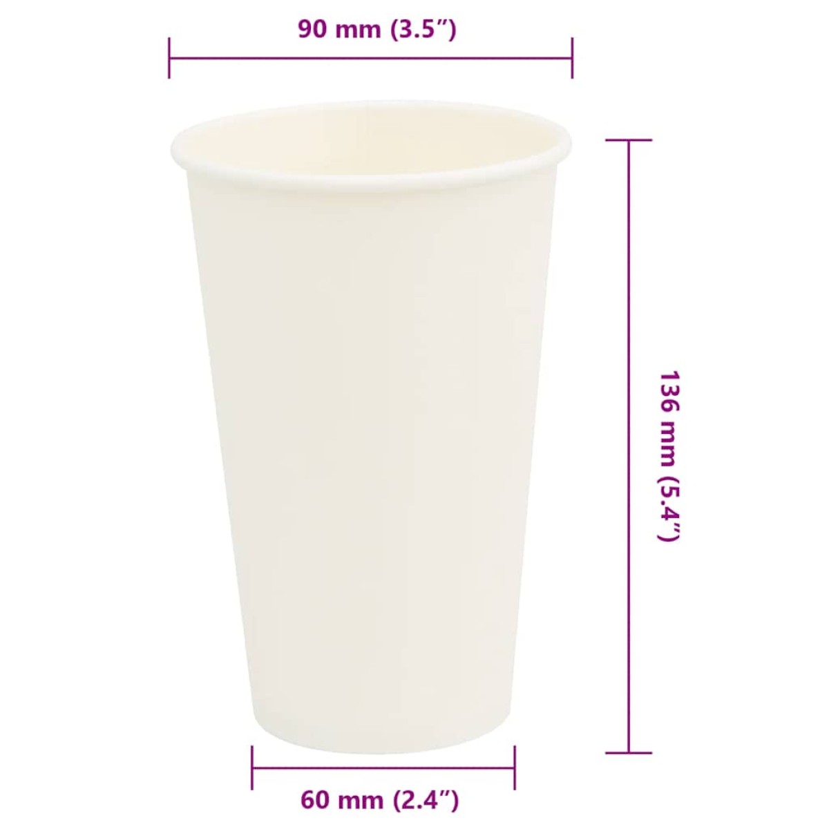 vidaXL Χάρτινα κύπελλα καφέ 1000 τεμάχια 16oz 400ml Λευκό