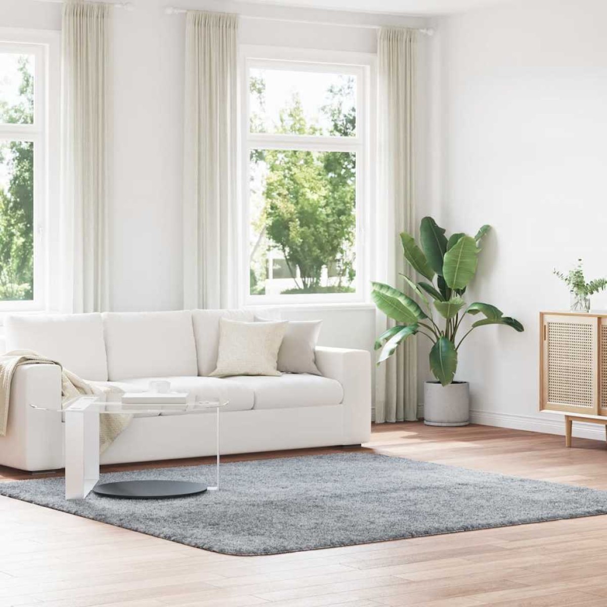 vidaXL Χαλί Shaggy με Ψηλό Πέλος NAVARRA Ανοιχτό Γκρι 240x240 εκ.