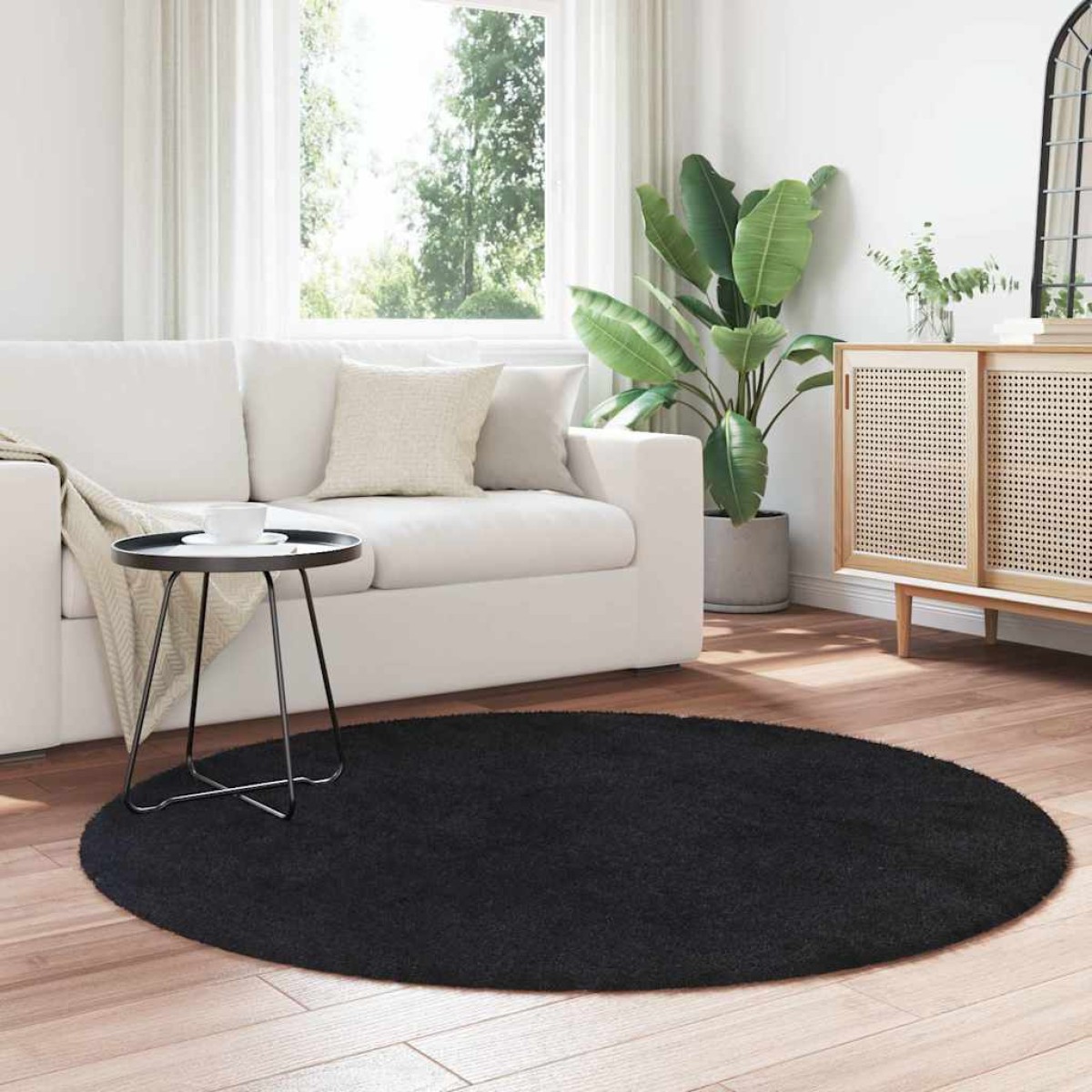 vidaXL Χαλί Shaggy με Ψηλό Πέλος NAVARRA Μαύρο 160x160 εκ. πολυεστέρας