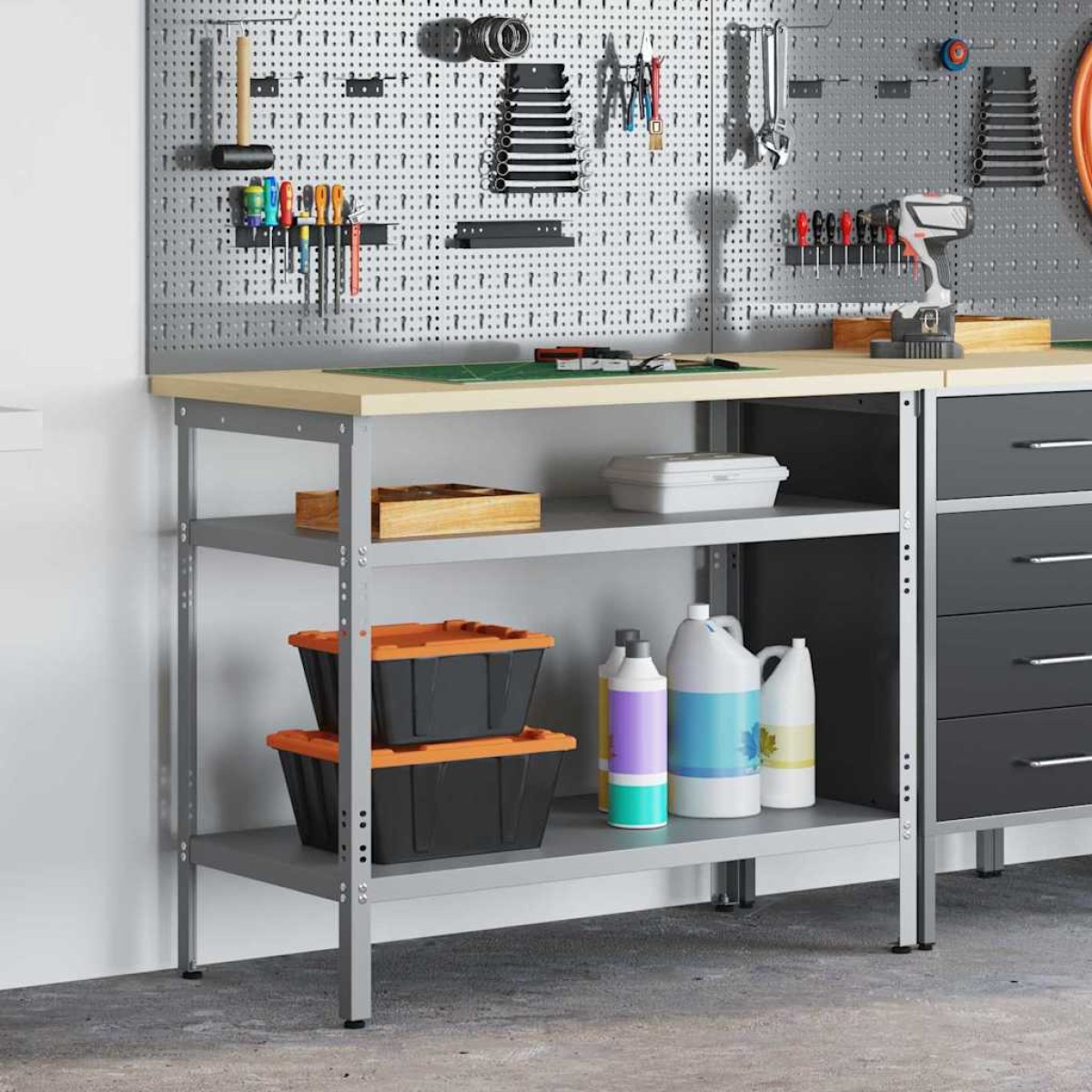 vidaXL Τραπέζι εργασίας με ράφι Γκρι και Μπεζ 100 x 55 x 85 εκ. Ατσάλι