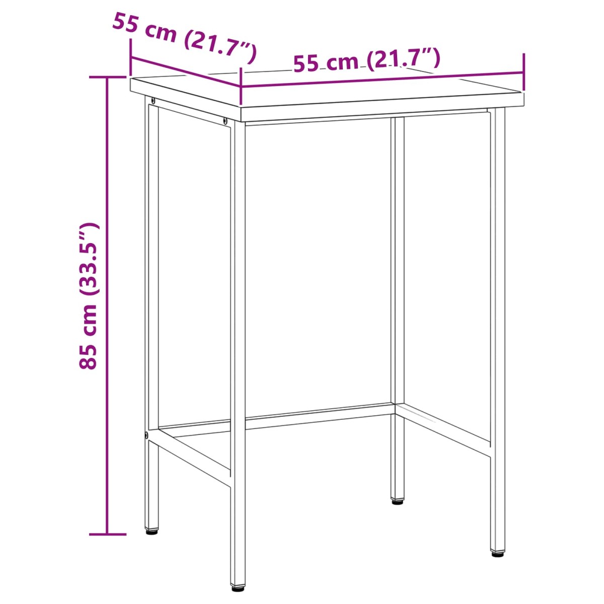 vidaXL Γωνιακό τραπέζι Γκρι 55 x 55 x 85 cm Χάλυβας και Μηχανικά Ξύλα