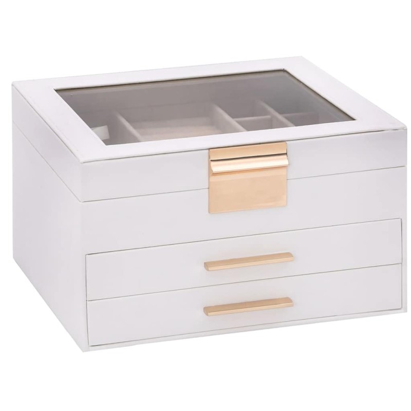vidaXL Κουτί Κοσμημάτων 3 Επιπέδων Λευκό 23x20,5x14 εκ.