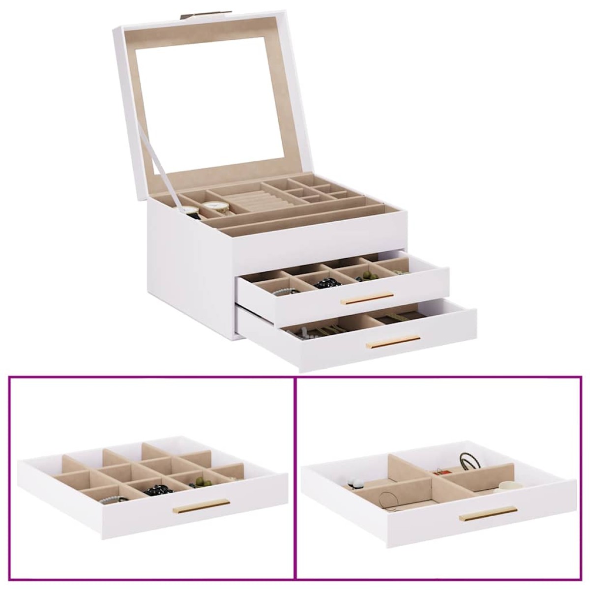 vidaXL Κουτί Κοσμημάτων 3 Επιπέδων Λευκό 23x20,5x14 εκ.