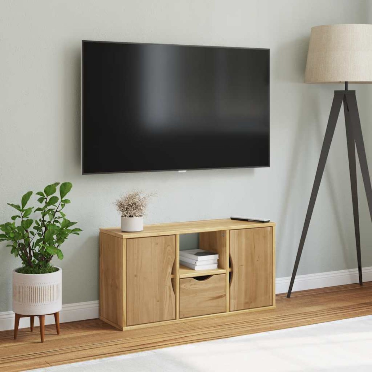 vidaXL Έπιπλο Τηλεόρασης με Συρτάρι ODDA 79x24x40εκ. Μασίφ Ξύλο Πεύκου