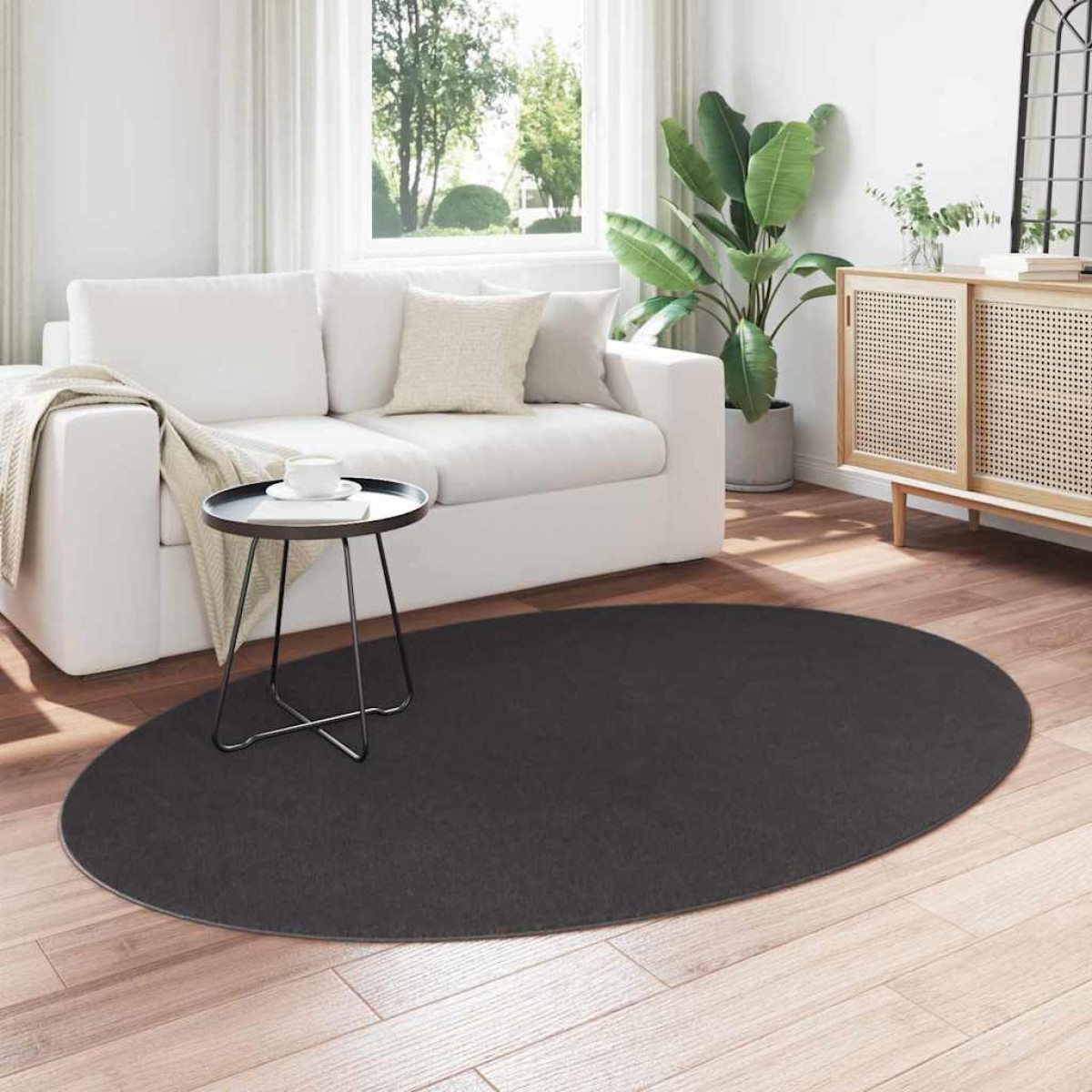 vidaXL Χαλιά χώρου Ωοειδής HUARTE Ανθρακί 140 x 200 cm