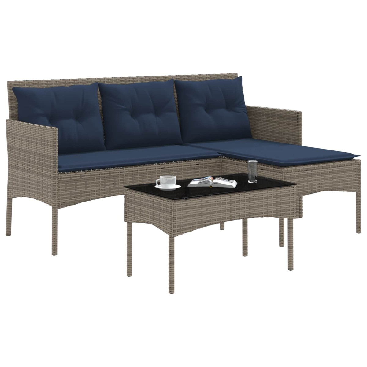 vidaXL Σετ Καναπέ Κήπου 2 τμχ. Γκρι και Navy Blue συνθετικό ρατάν