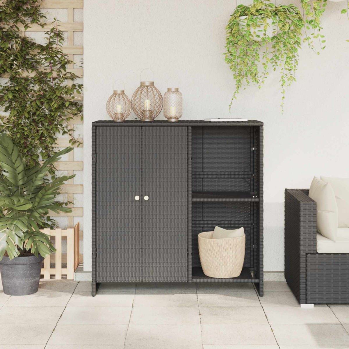 vidaXL Ντουλάπι αποθήκευσης με ράφι Μαύρο 100 x 36 x 102 εκ Ρατάν