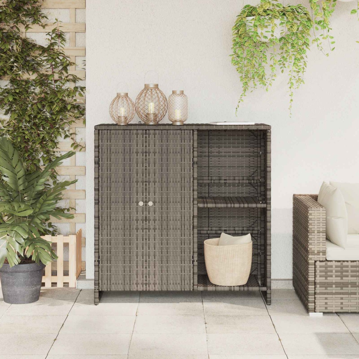vidaXL Ντουλάπι αποθήκευσης με ράφι Γκρι 100 x 36 x 102 εκ Ρατάν