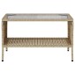 vidaXL Καναπές Κήπου Διθέσιος Μπεζ Συνθ. Ρατάν με Τραπέζι/Μαξιλάρια