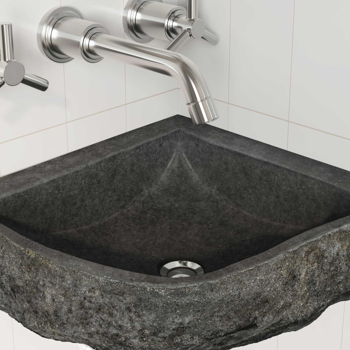 vidaXL Λεκάνη Γκρι (30-37) x (30-37) x 12 εκ. Πέτρα Ποταμού