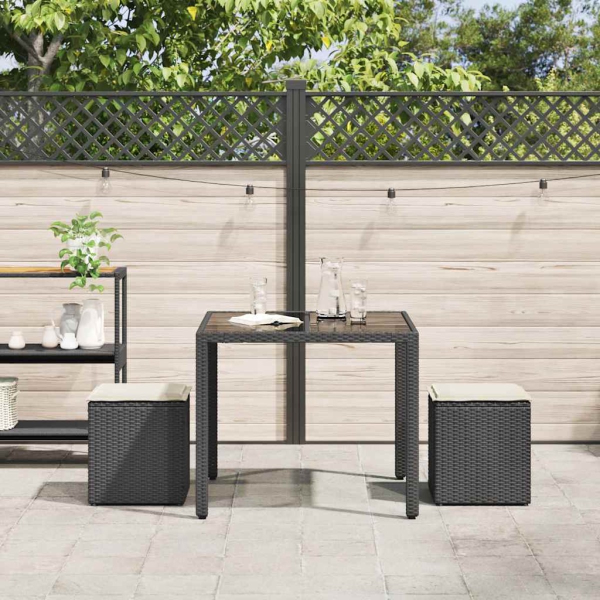 vidaXL σκαμπό κήπου με μαξιλάρια 2 τεμάχια Μαύρο 40x40x43 cm