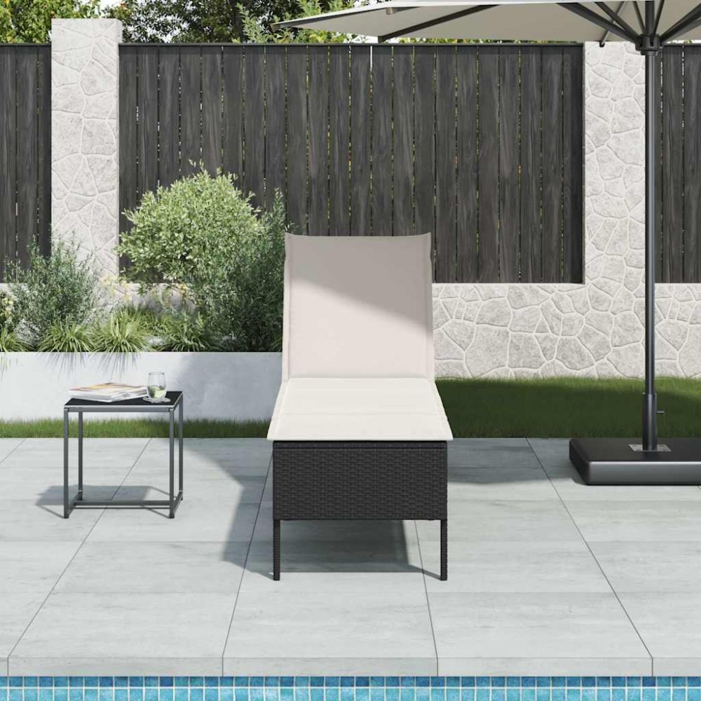 vidaXL Ξαπλώστρα με Μαξιλάρι Μαύρη 55x200x44 εκ. από Συνθετικό Ρατάν